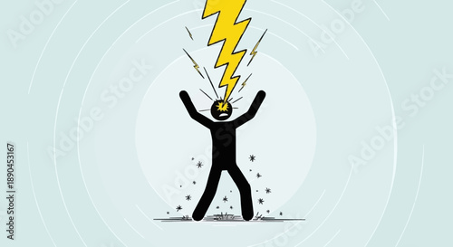 Person struck by lightning bolt symbolizing idea or shock.