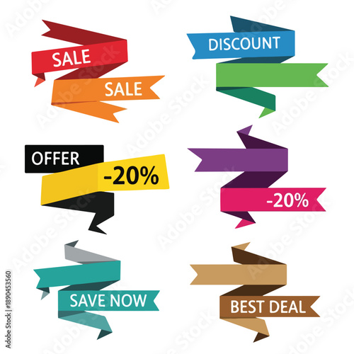 Promotional Ribbon Banners with Discount Messaging