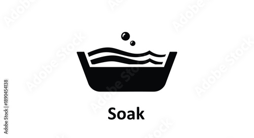 Simple black icon of a tub with water and bubbles labeled soak