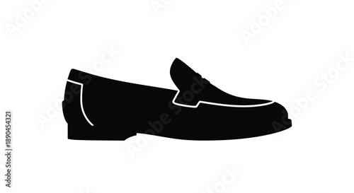 Black silhouette of a classic loafer shoe on a white background