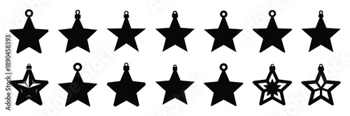 christmas  star ornament icon set silhouette on black colour and white background. Holiday silhouette vector icons.