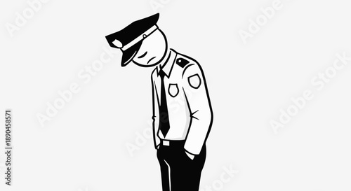Sad Police Officer Cartoon Character Feeling Down.