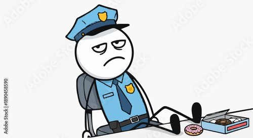 Sad Police Officer Meme Character Sitting with Donut.