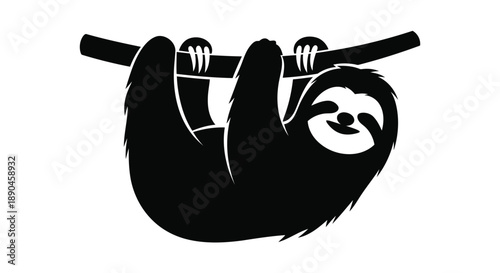Sloth hanging from branch isolated vector illustration, cartoon tropical animal, slow-moving creature, jungle wildlife, lazy mammal, tree-dweller design element