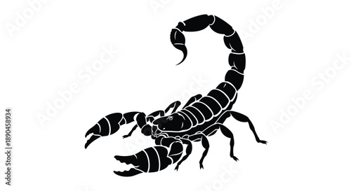 Scorpion silhouette black and white vector illustration isolated on white background arachnid stinging tail claws dangerous creature desert insect