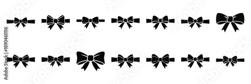 christmas  bow ribbon icon set silhouette on black colour and white background. Holiday silhouette vector icons.