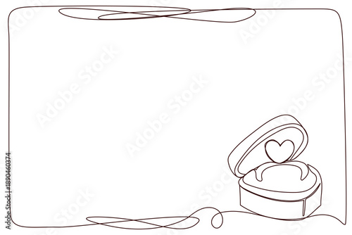 Line Art Wedding Ring. Abstract Gift Box Contour Drawing. Outline Greeting Card Decoration. Continuous Line Drawing Style. Valentine's Day or Wedding Celebration Party Graphic Design Element.