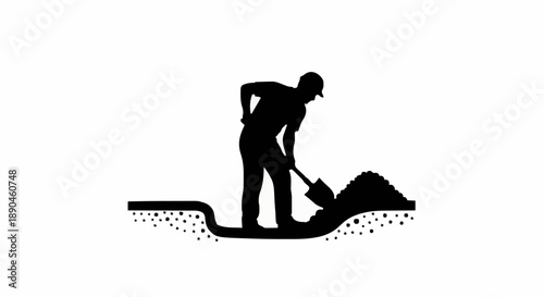 Silhouette of a man digging a hole with a shovel.