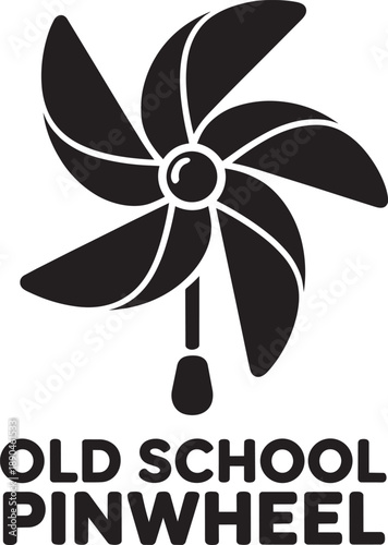 Old school pinwheel toy black and white vector illustration for childhood nostalgia design