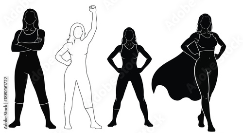 Superheroine poses and outfits for creative design