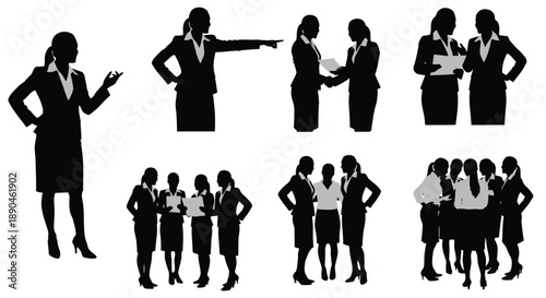 Collection of business woman silhouettes in various poses