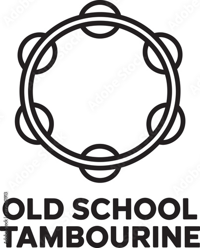 Old school tambourine line art vector illustration for musical instrument isolated on transparent background