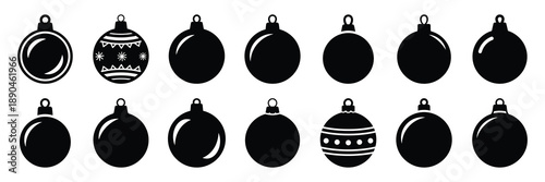 christmas  ornament ball icon set silhouette on black colour and white background. Holiday silhouette vector icons.