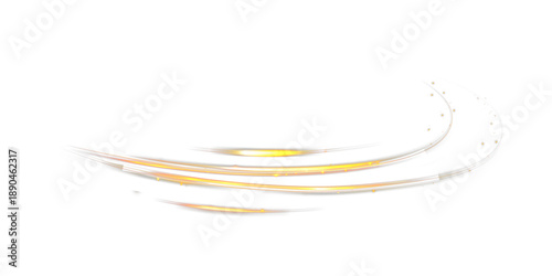 Golden glowing light trails with smooth curved streaks, creating a dynamic energy motion effect on transparent background.