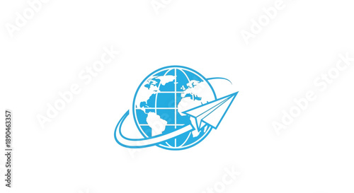 Stylized Globe with Paper Plane Surrounding It.
