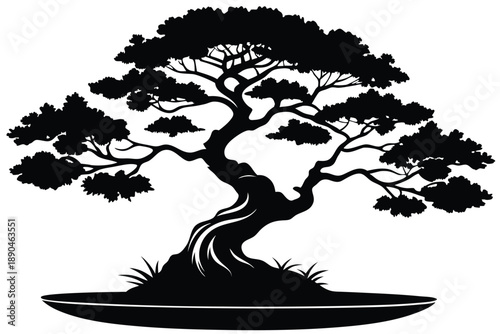 bonsai silhouette line art vector illustration