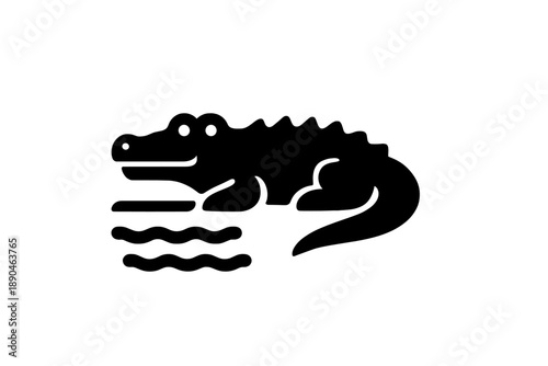 Stylized black silhouette of an alligator or crocodile swimming in water
