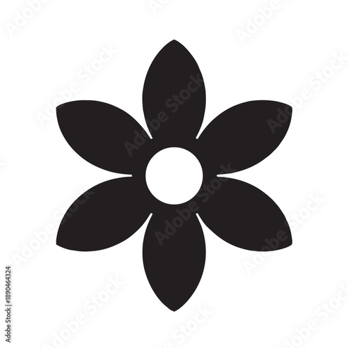 Black silhouette of a six petal flower with a circular center six petals