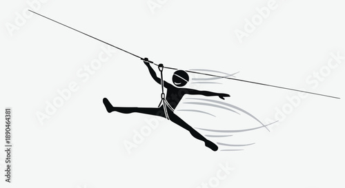 Silhouette Person Zip Lining Adventure Extreme Sport.