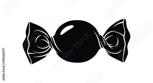 A striking black silhouette of a wrapped candy featuring ornate details and a classic bow shape silhouette high quality professional detailed