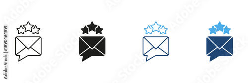 Email With Stars Line And Solid Icon Set. Customer Feedback, Rating and Review Communication Outline And Silhouette Symbol. Quality Assurance And Satisfaction. Isolated Vector Illustration