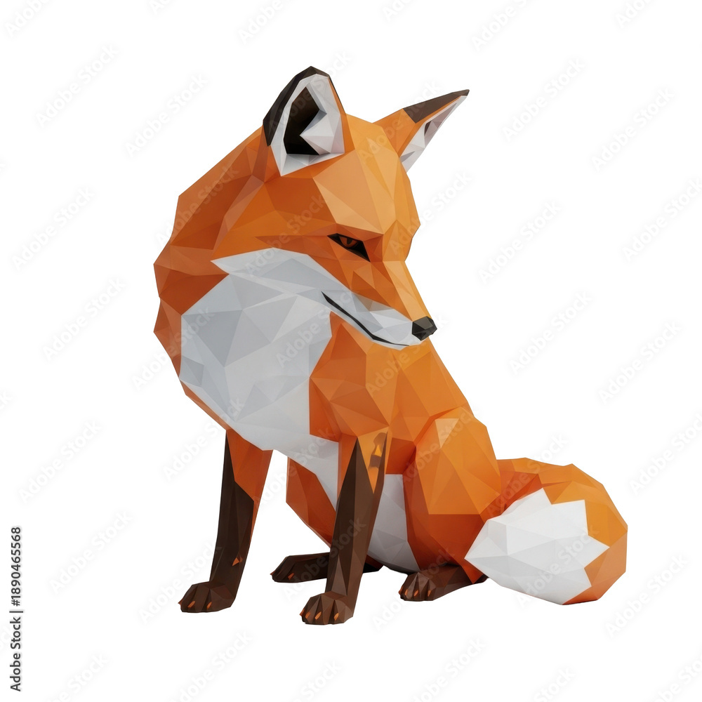 Fototapeta premium Low poly orange fox sitting