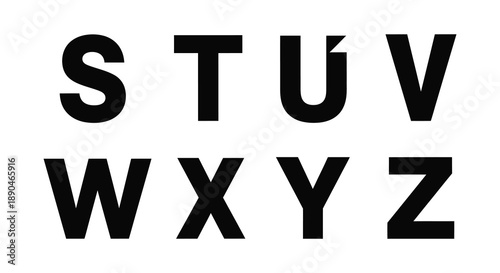 Bold uppercase letters stuvwxyz are presented in a stark black and white design creating a dramatic silhouette high quality professional detailed