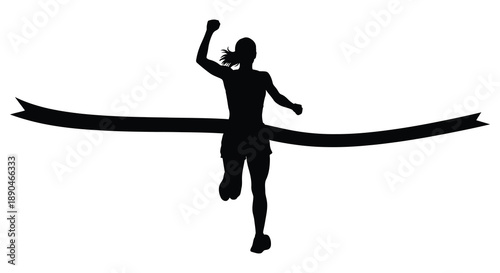 A triumphant female runner crosses the finish line arms raised in victory a striking silhouette high quality professional detailed modern elegant