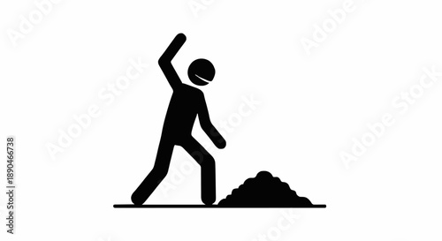 Stick figure digging a hole with a shovel.