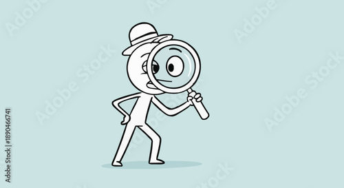 Stick Figure Detective with Magnifying Glass Searching for Clues.