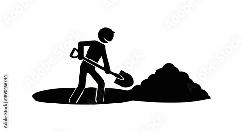 Stick figure digging a hole with a shovel.