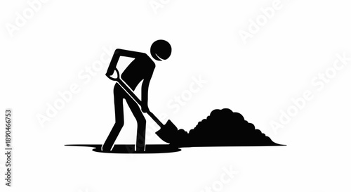 Stick figure digging a hole with a shovel.