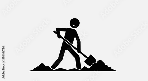 Stick Figure Digging Dirt with Shovel.
