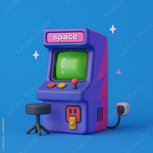 A cute 3D purple arcade machine with 