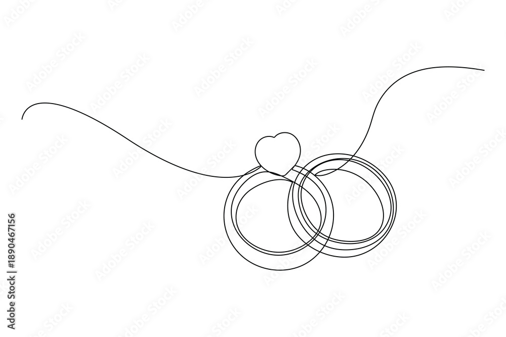 Fototapeta premium Wedding ring continuous one line drawing minimalist outline vector illustration