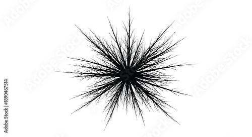 An abstract burst of dark spiky lines radiating from a central point creating a dramatic visual effect silhouette high quality professional