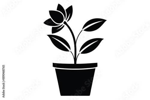flower in a pot silhouette line art vector illustration