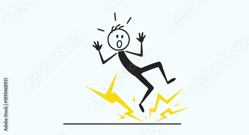 Stick figure falling with electric shock.