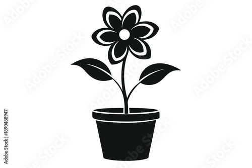 flower in a pot silhouette line art vector illustration