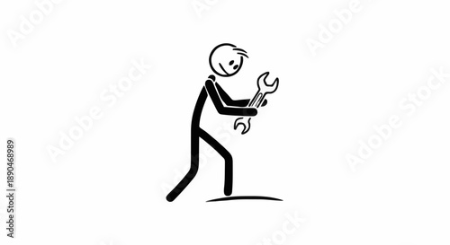 Stick figure holding a wrench tool for repair.