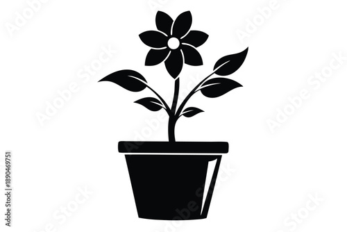 flower in a pot silhouette line art vector illustration