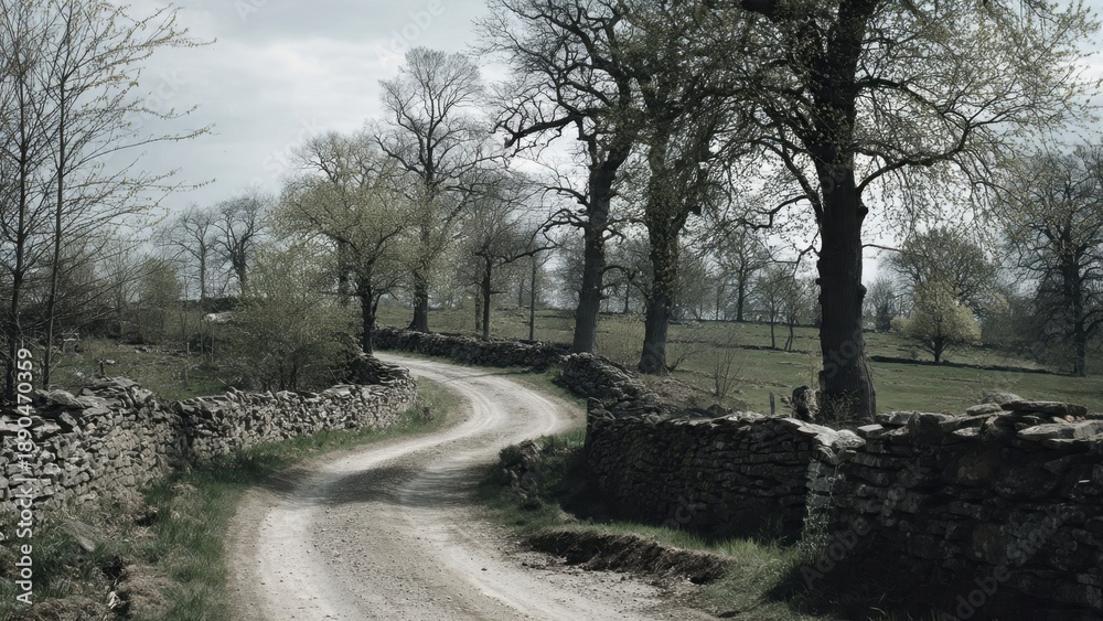 Obraz premium Stone Walls Line Rural Country Road