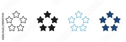 Five-Star Rating Line And Solid Icon Set. Quality Assessment, Customer Feedback, And Review System Outline And Silhouette Symbol Collection. Evaluation And Satisfaction. Isolated Vector Illustration