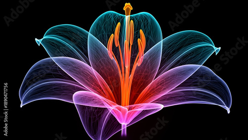 Transparent X- Ray Lily Flower With Neon Glow x-ray