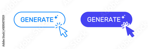 Generate Button With Cursor Click Line And Solid Icon Set. Interactive Web Design And User Interface Element Outline And Silhouette Symbol. Digital Interaction. Isolated Vector Illustration