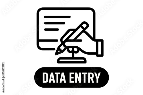 Hand writing with a pencil on a computer screen for data entry and digital documentation