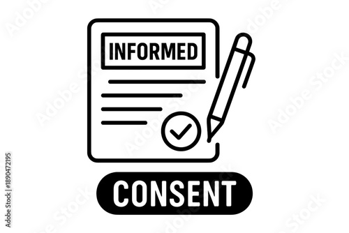 Informed consent form with pen and checkmark showing legal agreement and authorization