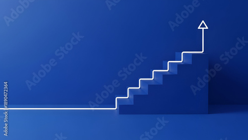 White Arrow Graph Ascending Stairs on Blue Background