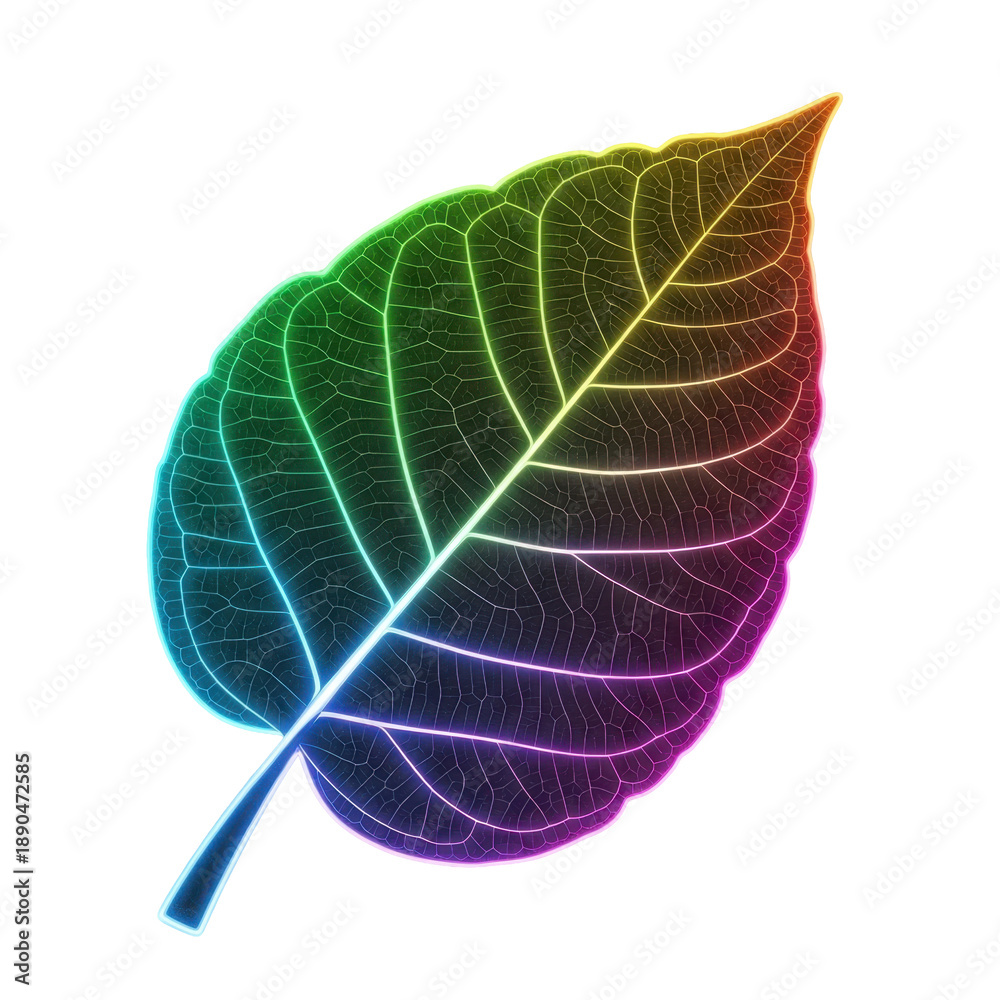 Naklejka premium Colorful Glowing Leaf Veins