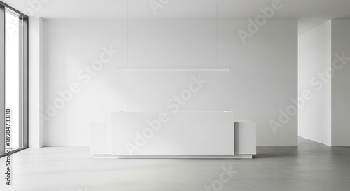 Wallpaper Mural Minimalist White Reception Desk in Empty Modern Office Lobby Interior
 Generative Ai. Torontodigital.ca